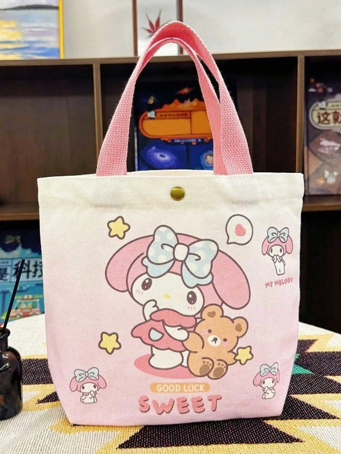 MINISO Cartoon Insulated Cinnamon Dog Kuromi Portable Lunch Bag Lunch Box Bag Student Office Workers Bring Meal Storage Bag