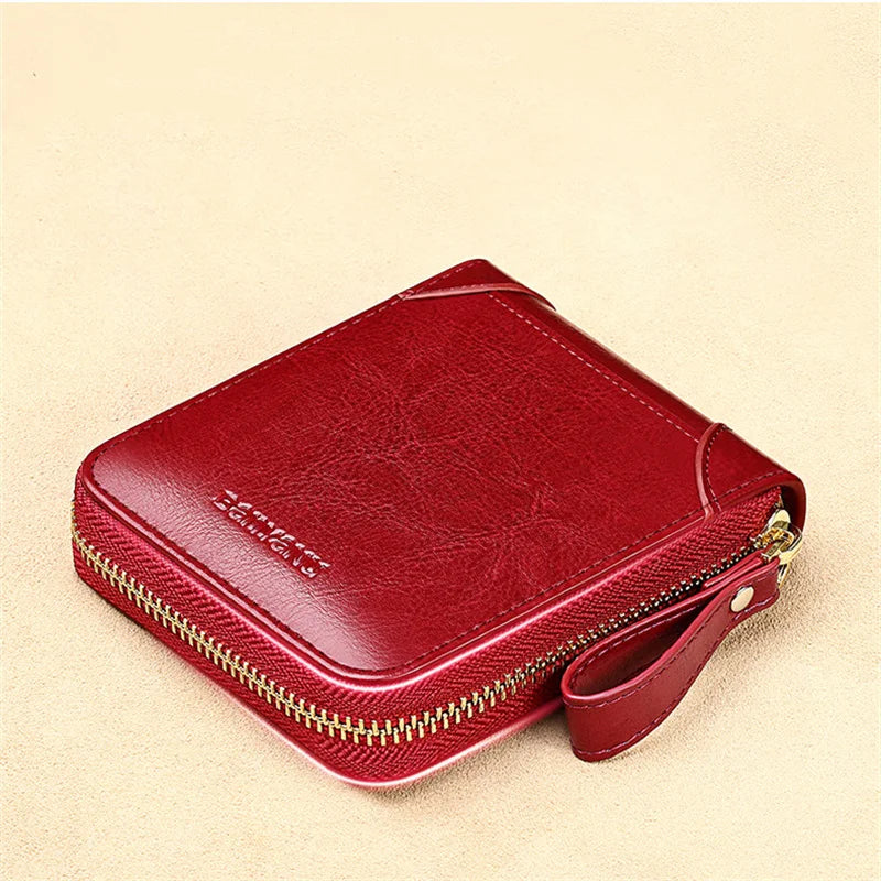 Hemasa Fashion Genuine Leather Women Wallet Short Zipper Credit Card Holder Driving License Card Wallet Brand Luxury Wallets for Women