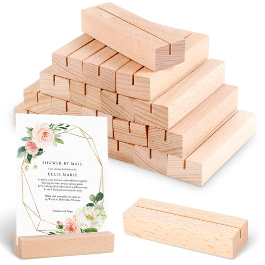 Tejesa 40/20pc Wood Base Dining Table Place Card Holder Table Number Stand Photo Clip Stands Menu Rack Photo Memo Number Name Clip Base