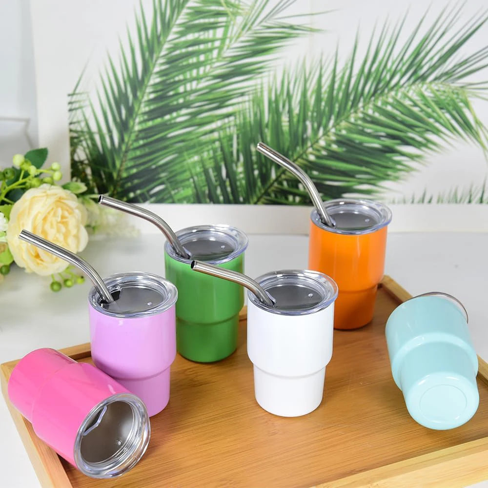 Hemasa Mini Tumbler Shot Glass with Straw and Lid  12 Pcs Shot Glasses Tumblers Stainless Steel Mini Shot Glasses with Lids