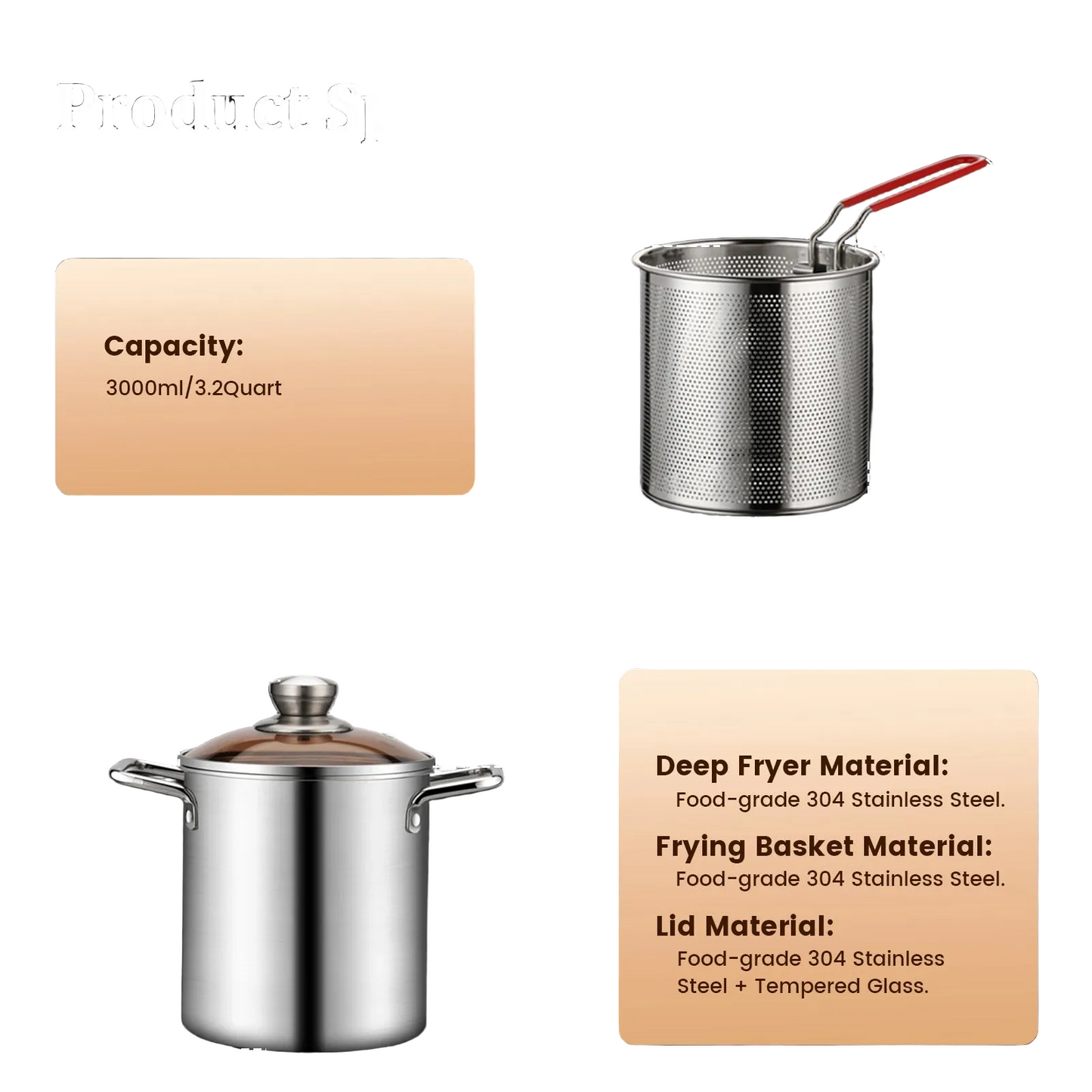 Tejesa Deep Fryer Pot Stainless Steel Fry Pot With Strainer and Lid Kitchen French Fries Chicken Cooking Tools Steaming Pot Fryer Pan