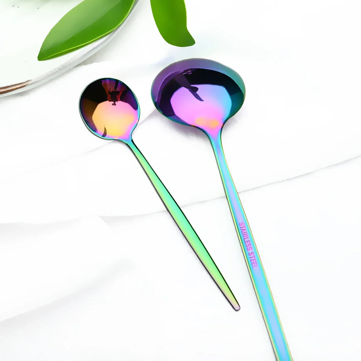Hemasa 6Pcs  Western Stainless Steel Cutlery Set  Gold Ladle Spoon Dinnerware Dinner Spoon Soup Spoon Tableware Kitchen Silverware Set