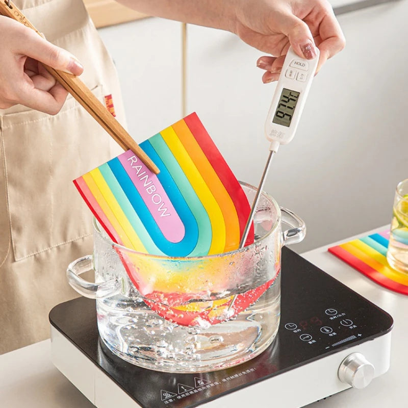 Hemasa Rainbow Silicone Table Mat Coaster Nordic style Insulation Pad Cup Mat Plate Non Slip Placemat Home Decor (Set of 4)