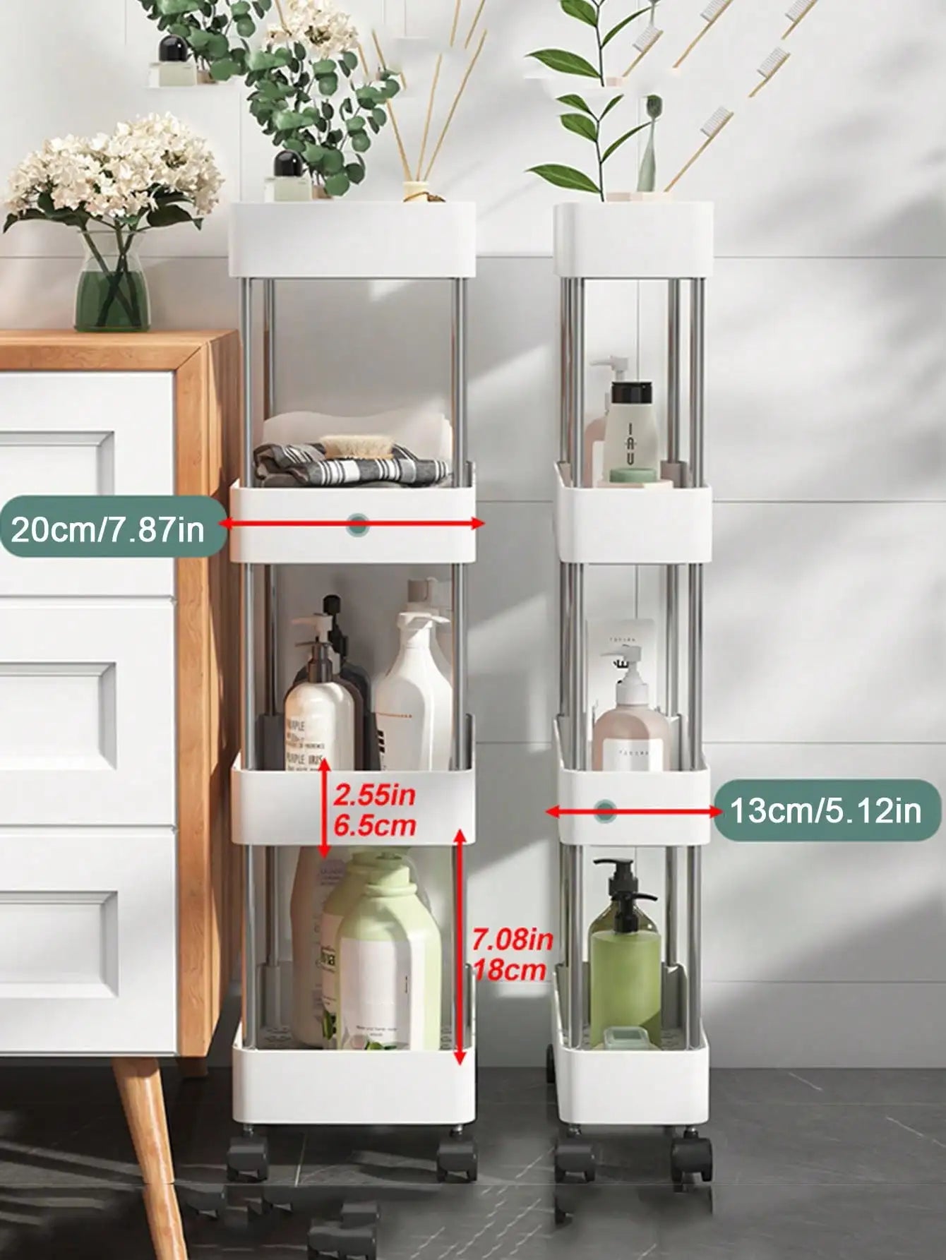 Hemasa 1pcs 3/4 Tier Rolling Utility Cart Storage Shelf Movable Gap Storage Rack Kitchen Bathroom Slim Slide Organizer Shelf Livingroom