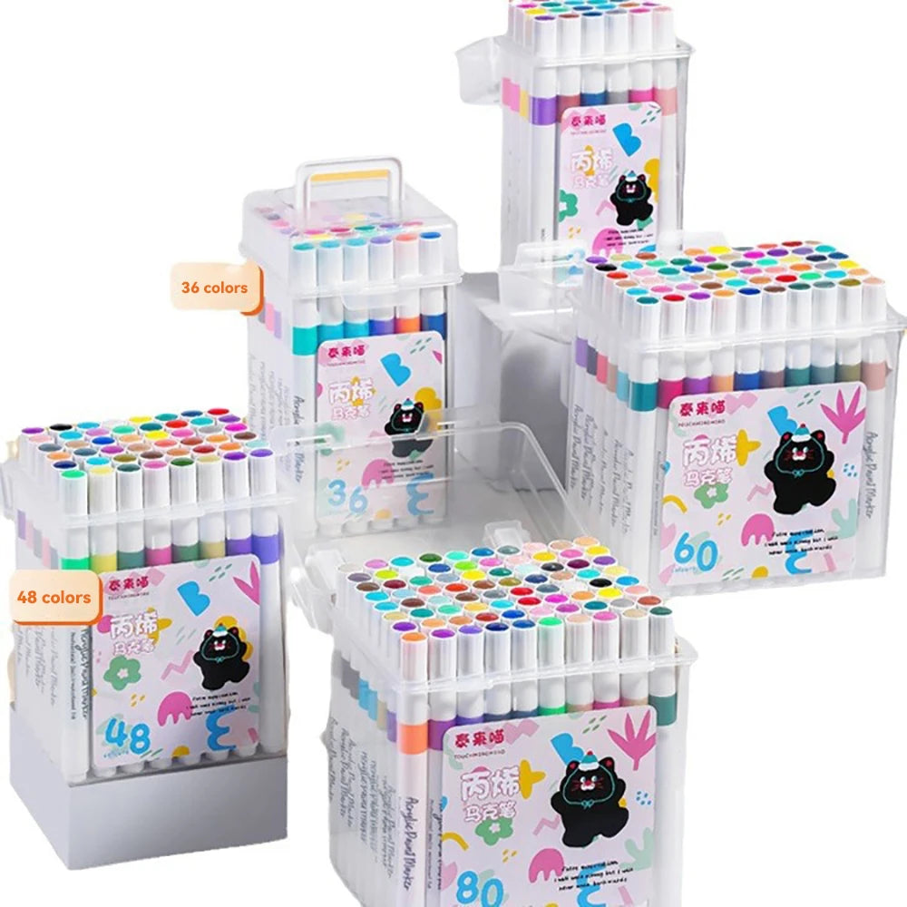 24/48/60 Colors Acrylic Marker Pen With Handheld Plastic Box Kids Diy Graffiti Pen for Stone Phone Case Shoes Glass Art Supplies