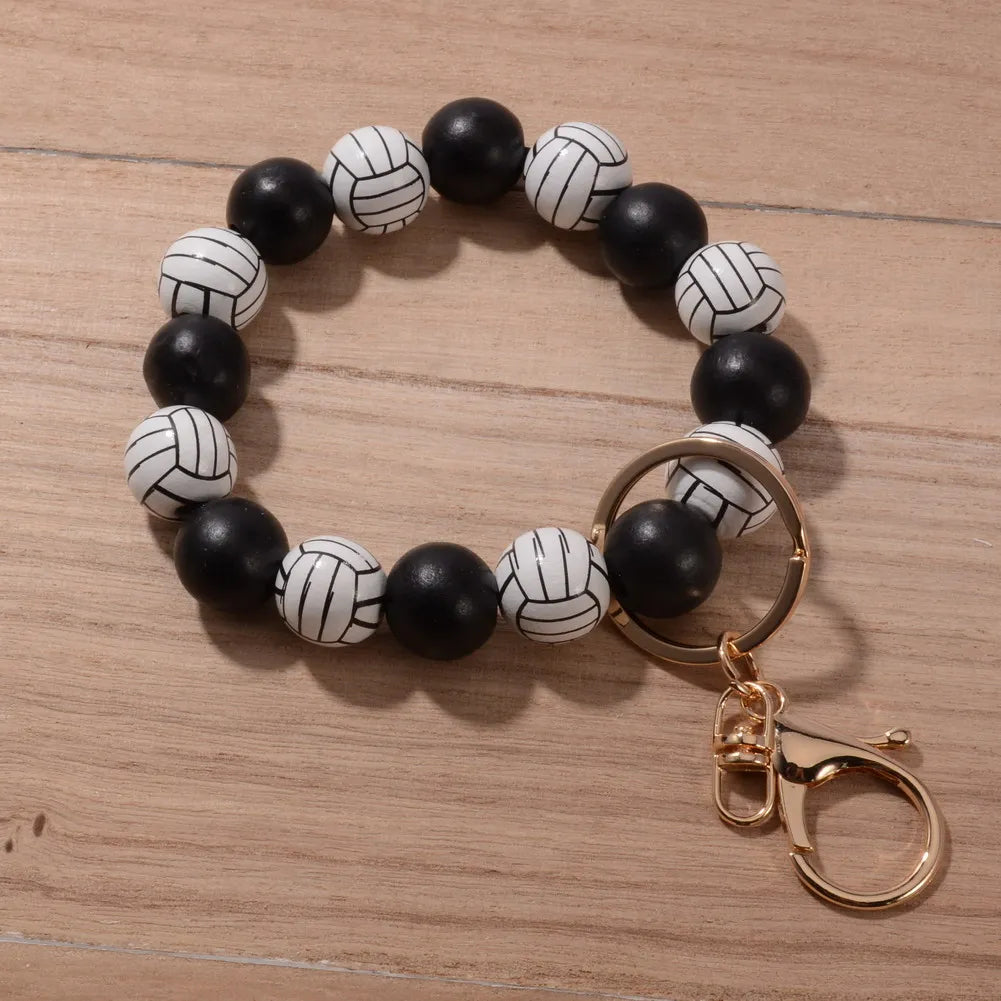 2024 New Fashion Ball Charm Bracelet Keychains for Women Girls Sports Bracelet Key Chain Wood Baseball Beads Wrist Keychain Gift