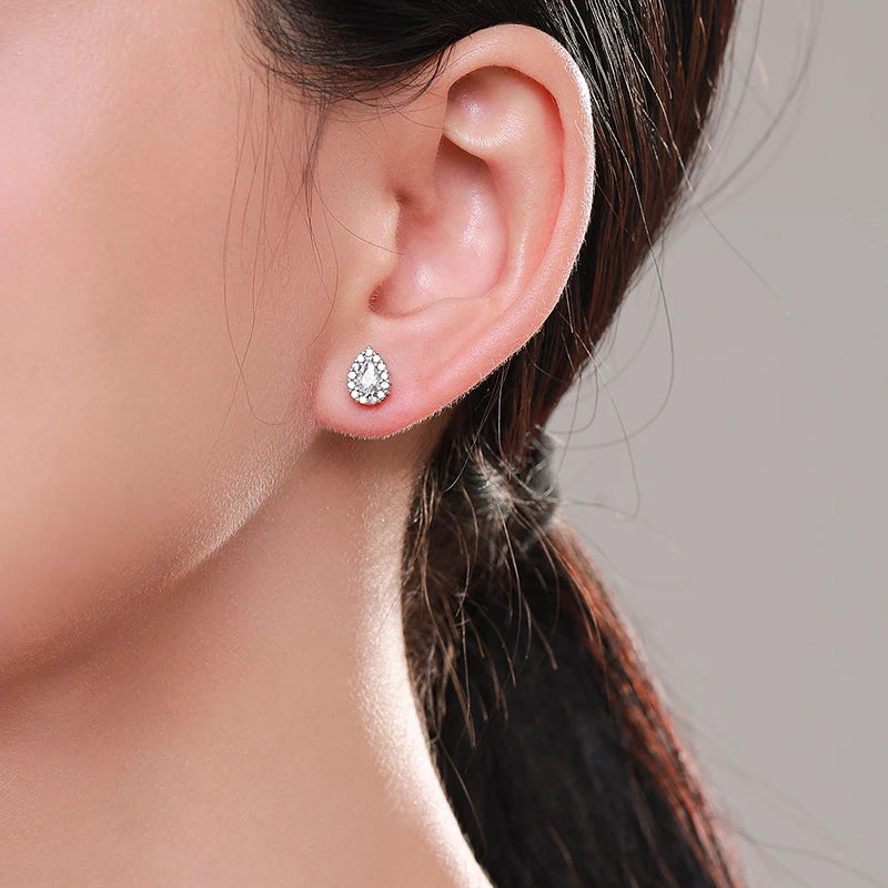 MODIAN Real 925 Sterling Silver Luxury Stud Earrings For Women Water Drop Sparkle Zircon Ear Stud Wedding Engagement Jewelry