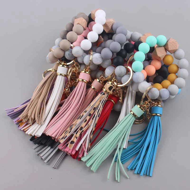 Hemasa Silicone Beads Key Chains With Tassel   Bracelet /Keyring
