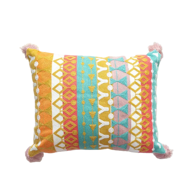 Nordic Ethnic Style Cushion Cover Cotton Moroccan Handmade Embroidery Cotton Tassel Throw Pillow Cover Living Room Home Decor