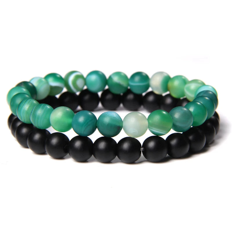 2pcs/set Beaded Bracelet Natural Stone Tiger Eye Hematite Beads Bracelet Men Energy Elastic Rope Bracelet Jewelry Couples Gifts