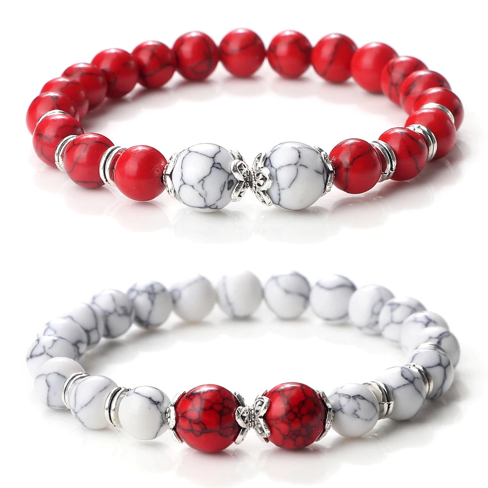 Charm Handmade Elastic Bracelet Men Natural Stone Beads Red White Pine Bracelets Rope Women Couple Friendship Yoga Jewelry Gifts