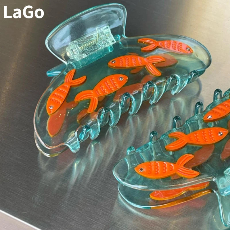 Hemasa  Lovely Design Hear Wearing Transparent Goldfish Hair Clips Resin Acetate Claw HairClip Hair Accessories for Women Girl