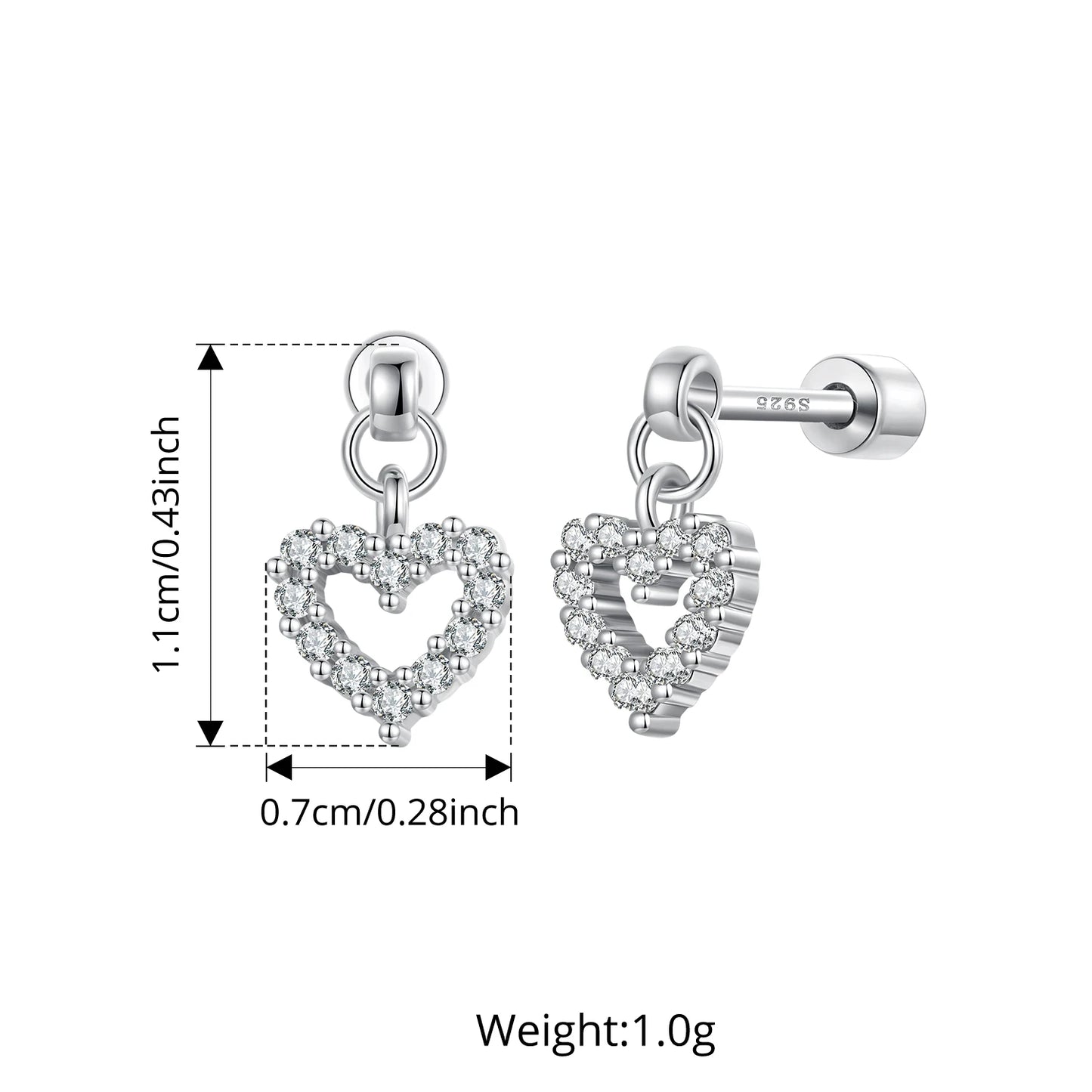BAMOER 925 Sterling Silver Butterfly Screw-Back Stud Earrings Full Zircons Mini Cross Heart Earrings Hypoallergenic for Women