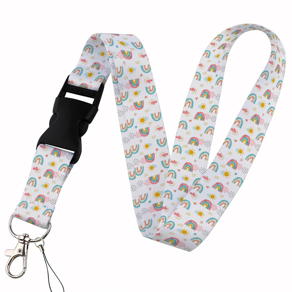 Tejesa Beautiful rainbow Lanyard Keys Chain Badge Holder ID Credit Card Pass Hang Rope Lariat Mobile Phone Charm Accessories Gifts