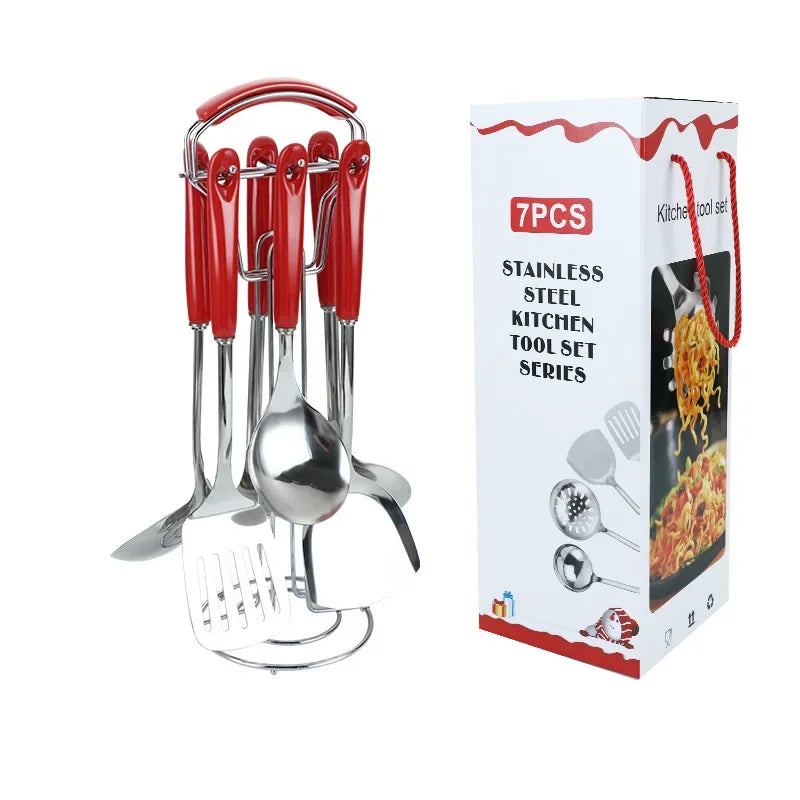 Hemasa 7pcs Stainless Steel Spatula Soup Spoon Kitchenware Set Cooking Spatula /Ceramic Handles