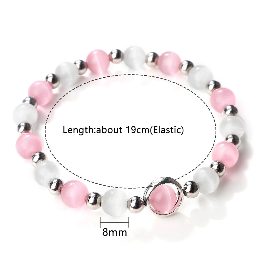 Charm Bracelets 8mm Natural Cat Eye Stone Beads Bangle For Women Men Elastic Rope Wristband Lucky Amulet Vintage Fashion Jewelry