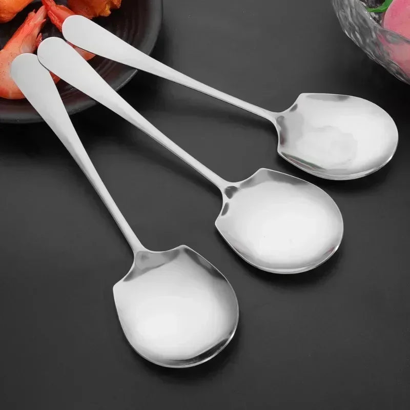 3/1Pcs Large Stainless Steel Spoon Long Handle Spoons Kitchen Cutlery Rice Dumpling Porridge Soup Scoops Restaurant Tableware