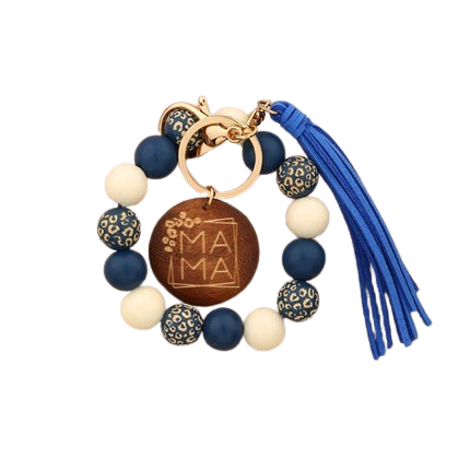 Hemasa Silicon Beads MAMA Monogram Wood Blank Wooden Disc Bracelet Tassel Keychain Wristlet Gift for Her Key Ring