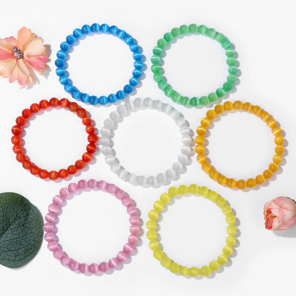 Hemasa 8mm Natural Cat Eye Beaded Bracelets for Women