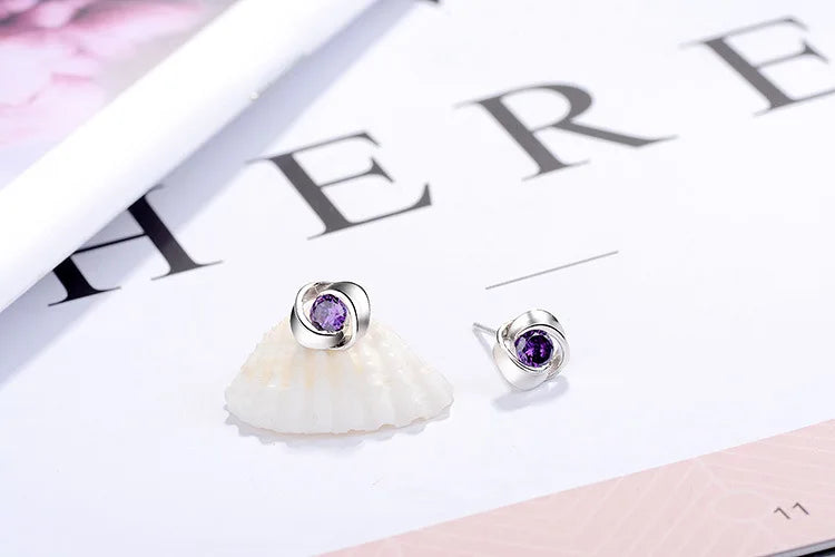 New Silver Jewelry Women's 925 Sterling Silver Stud Earrings Round Zirconia Earrings Stud Earring Charm Silver Earrings Bijoux