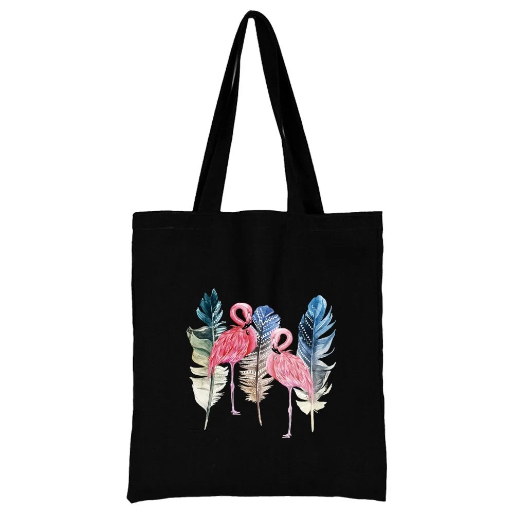 Tejesa Canvas Shopping Bag for Women /Shoulder Bags / Grocery Handbags /flamingo Print  Jute Bag