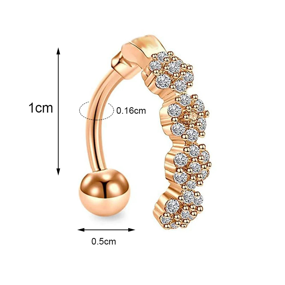 2024 Women Trend Piercing Goth Stainless Steel Crystal Belly Button Piercings Dangle Flower Accessories Punk Women's Navel Rings