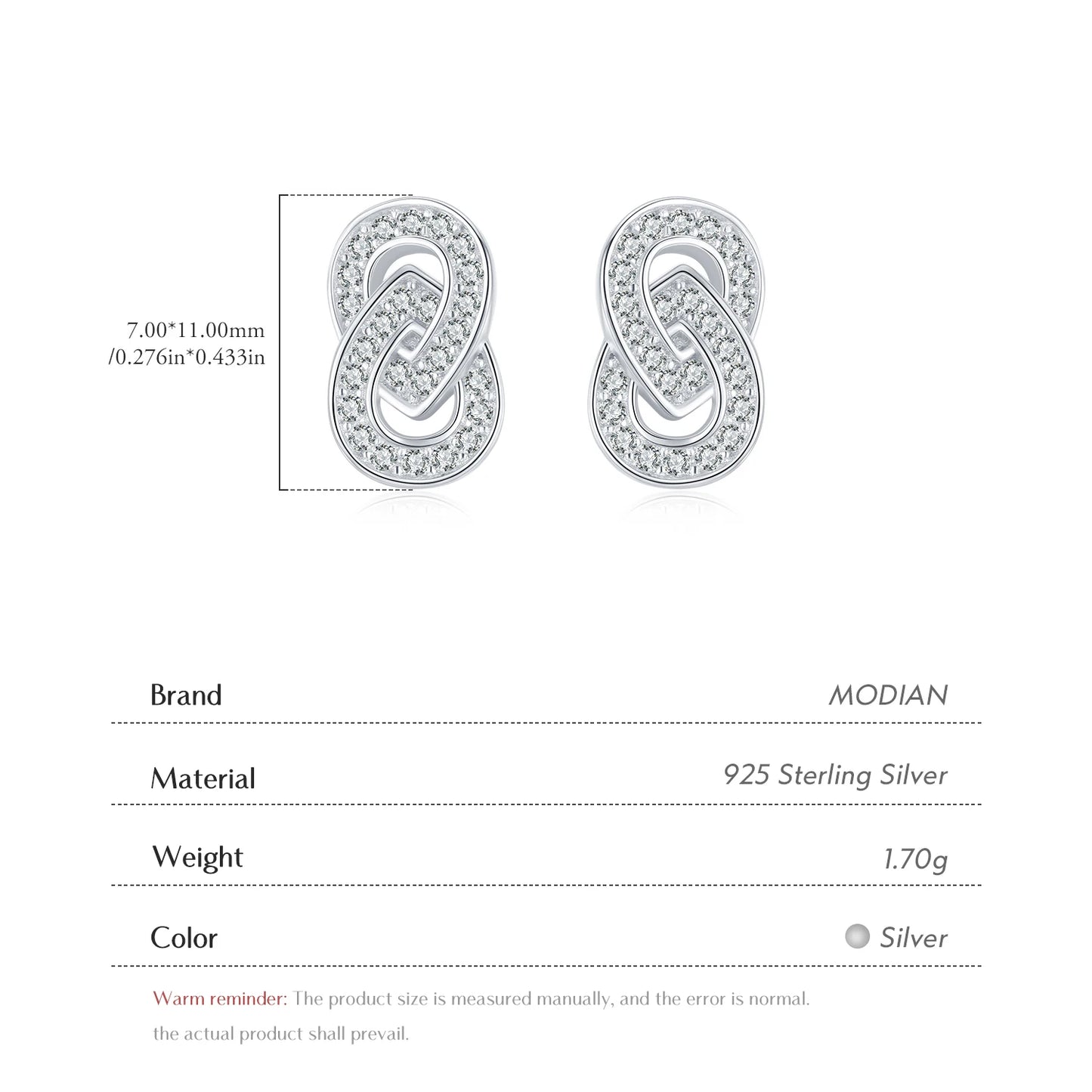 Modian Sparkling Double Circle Ear Pins Classic 925 Sterling Silver Stud Earrings For Women Wedding Statement Jewelry Brincos