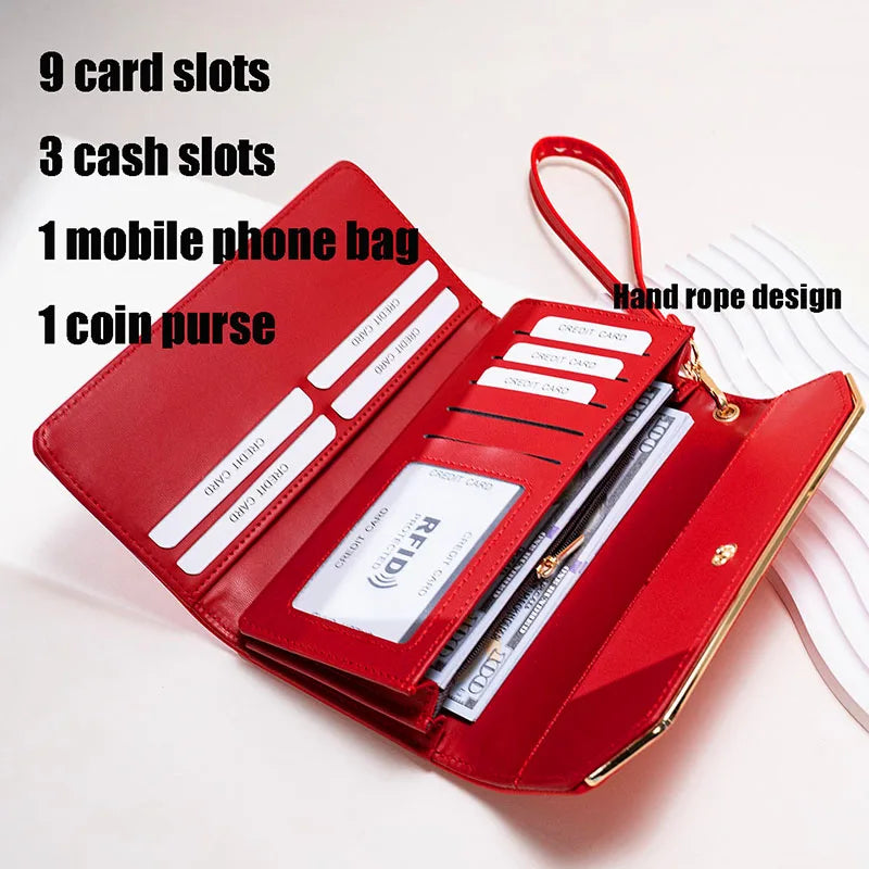 Women's Clutch Wallet Long Tri-fold Polyester Leather Wallet Handheld Purse Ladies Multifunctional Credit Card Holder