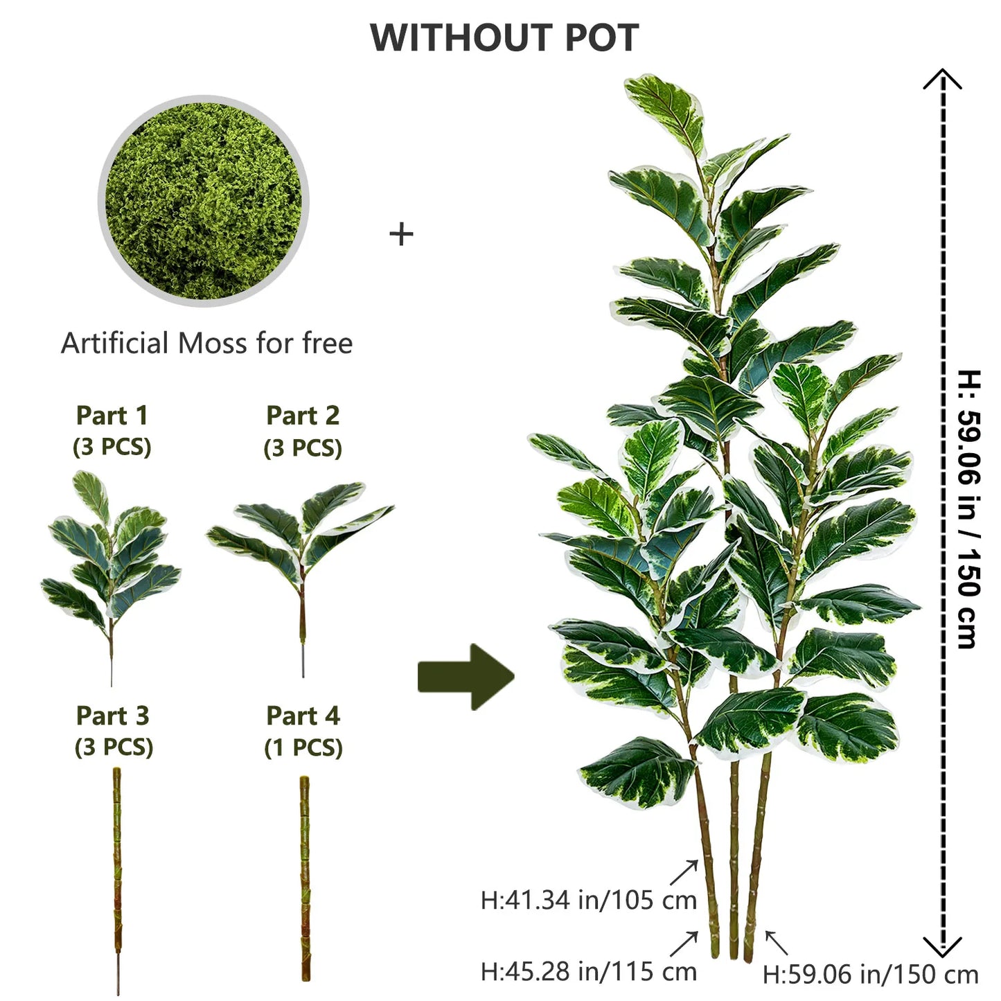 Tejesa 115-240CM New Artificial Fiddle Leaf ficus tree plant Ornament indoor Fake Plant for Home garden Room wedding Decor halloween