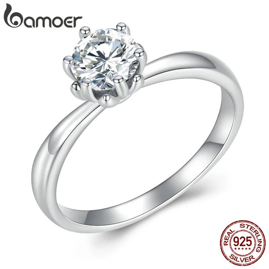 BAMOER 0.8CT Round Moissanite 14K Gold Plated Ring for Women D Color VVS1 EX Lab Diamond Engagement 925 Sterling Silver Ring