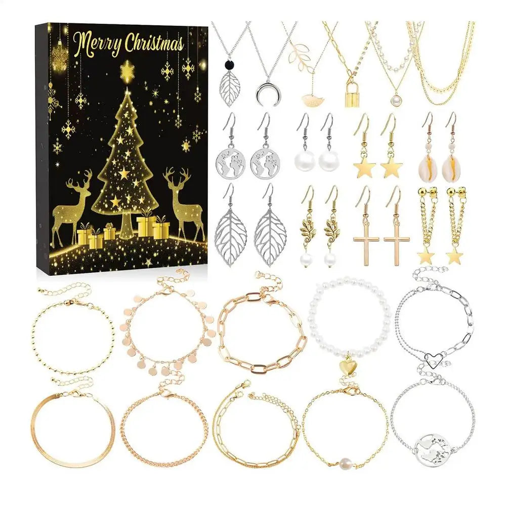 Tejesa Christmas Jewelry Calendar Advent 24-Day 2025 Christmas Advent Girls Earring Bracelet Set Holiday Calendar for Women Girl
