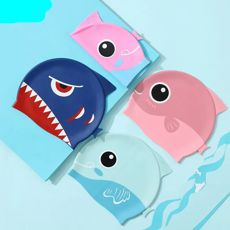 Hemasa Cartoon Cute Fish Shark Silicone Swimming Cap for Children  Kids Swimming Cap
