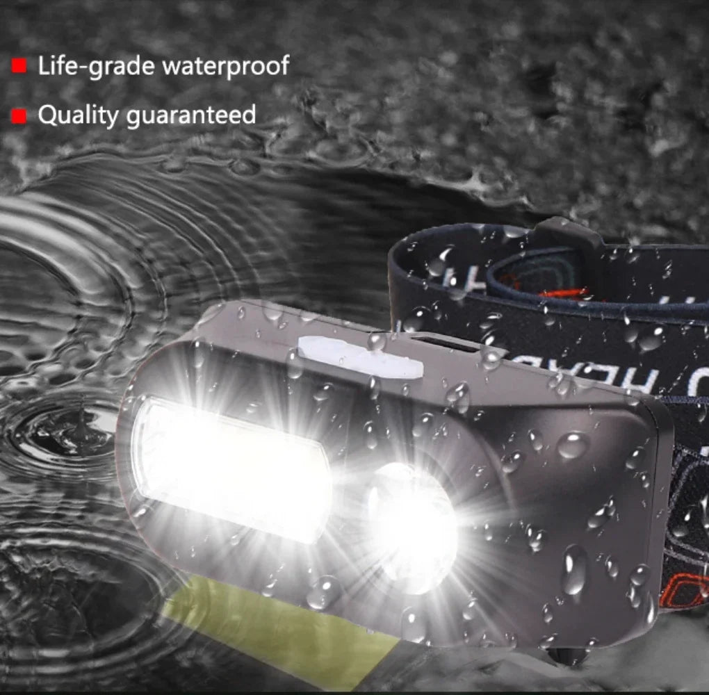 Hemasa Super Bright Mini LED Headlamp USB Rechargeable 18650 Battery Headlight Dual Light Source Outdoor Camping Hunting Head Lamp