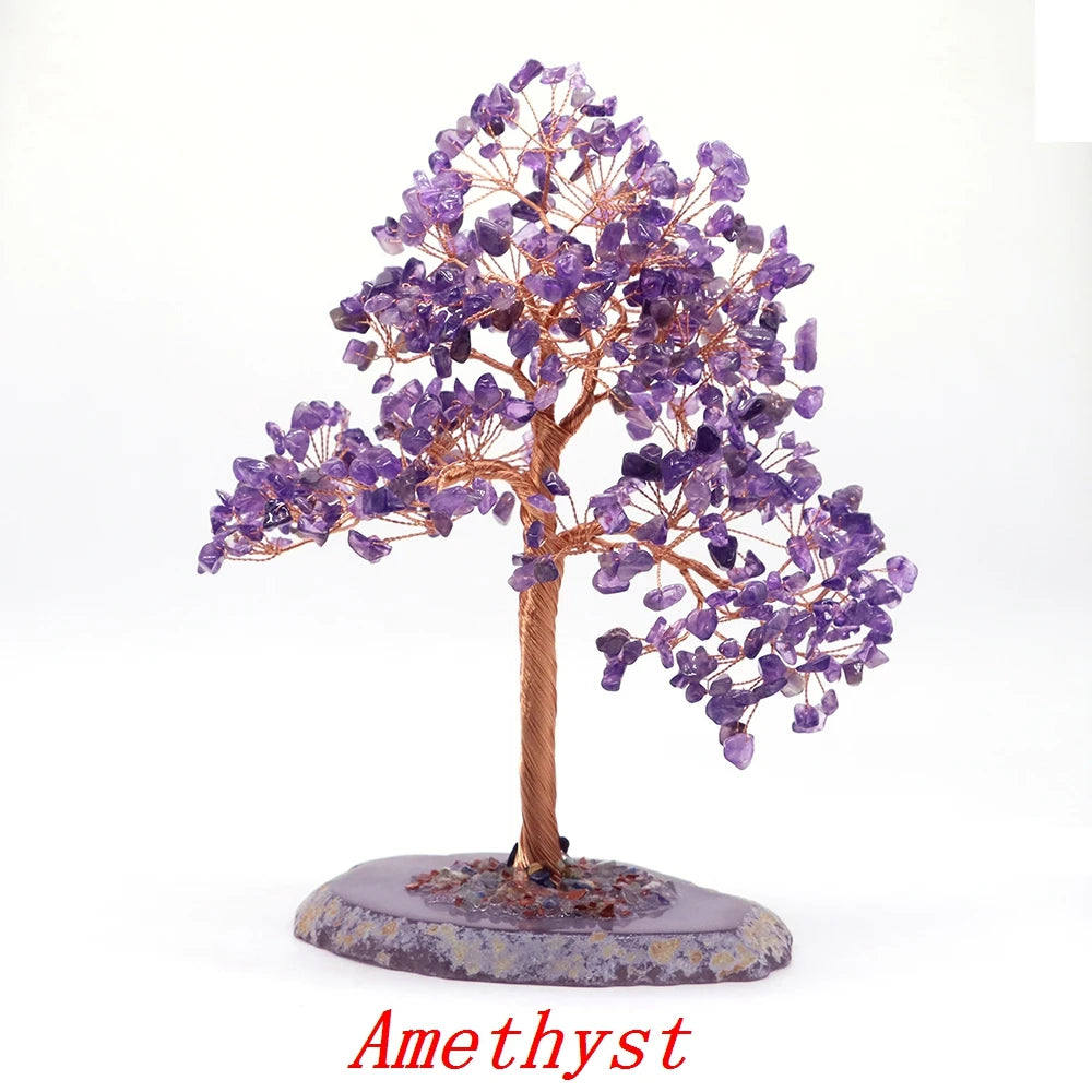 Natural Gemstone Healing Crystal Citrine Lovers Money Tree on Agate Base Feng Shui Rock Stones for Home Office Desk Decorations