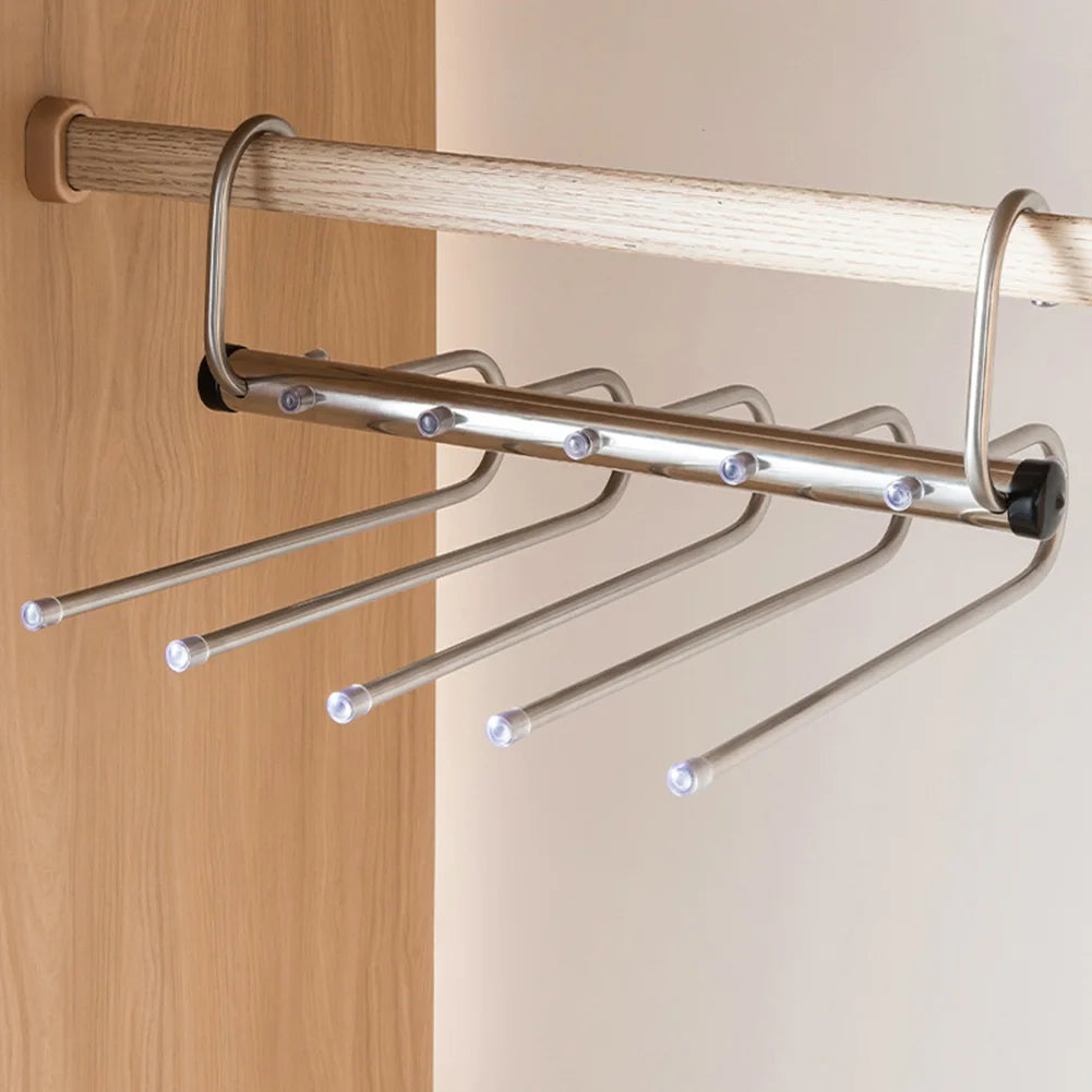 Tejesa  Folding Magic Pants Hangers,5/9Layer Stainless Steel Space Saving Clothes Rack,Jeans Trousers Scarf Organizers for Closet