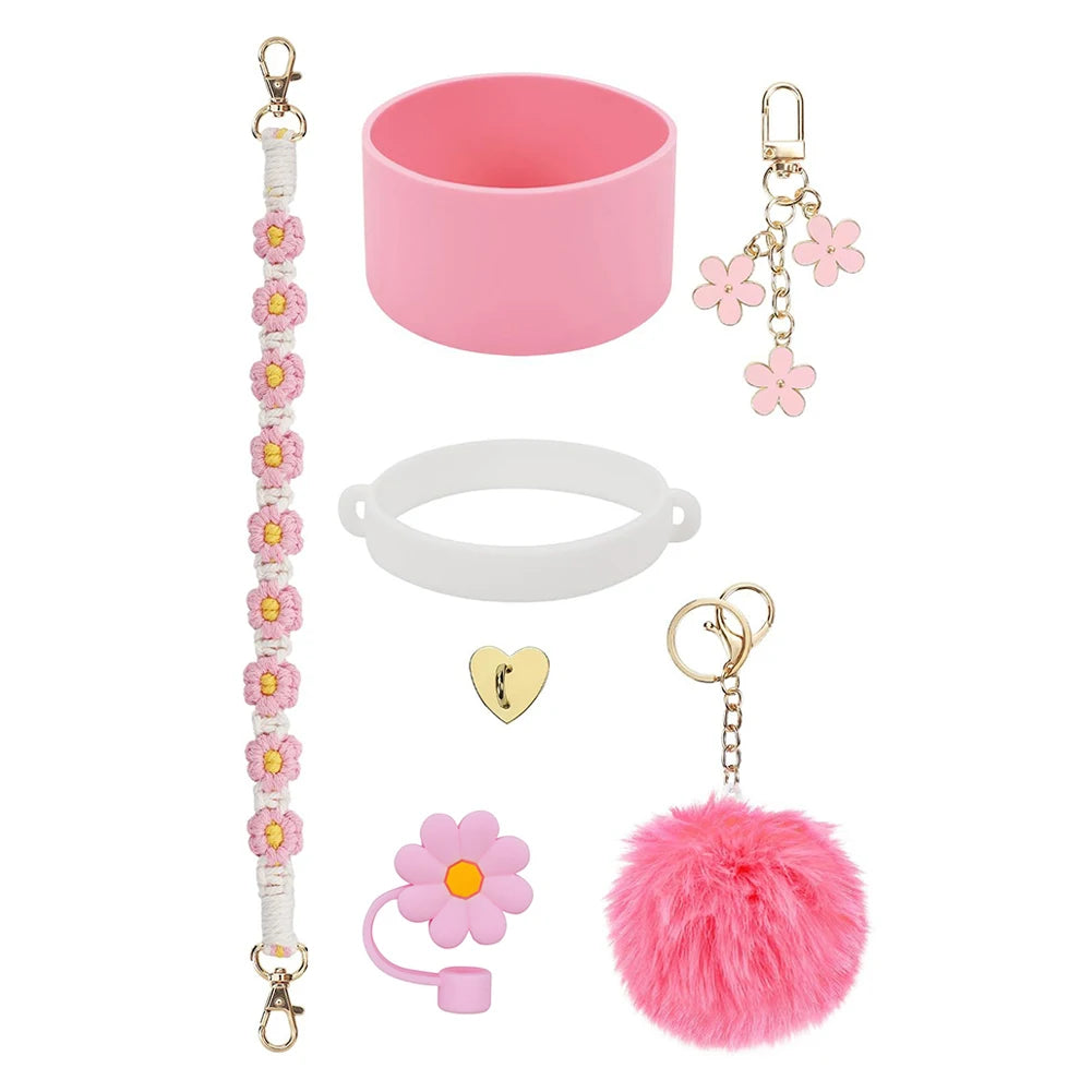 Water Cups Accessories for Stanley 40oz Tumbler Siliocne Water Bottle Boot Straw Lid Handle Strap Keychain Charm Chain Cup Decor