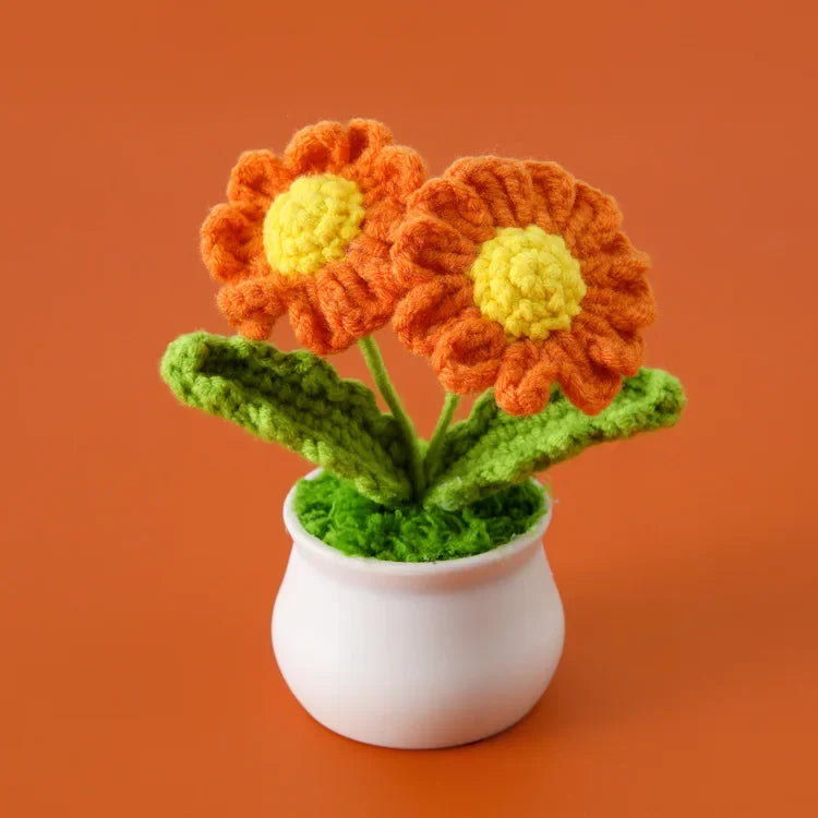 Hemasa Crochet Sunflowers Pot Creative Knitted Flowers Artificial Flower Hand Woven Finished Plant Car Desktop Decor Gift