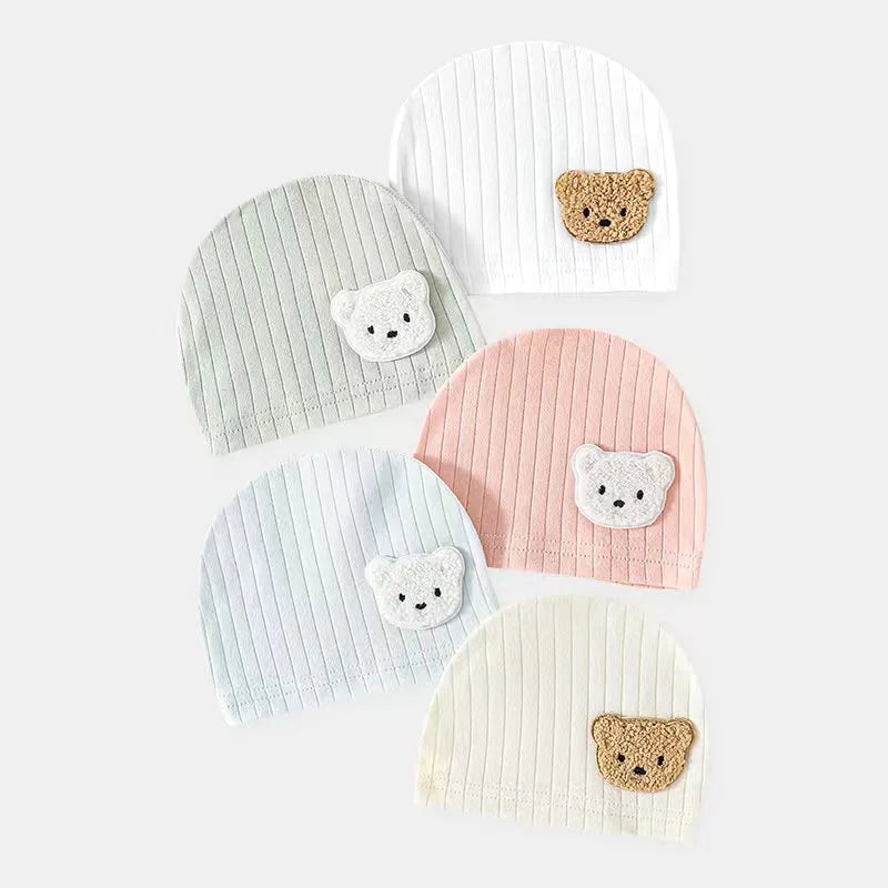 Tejesa 3Pcs Soft Infant Beanies Caps/ Baby Hats /Cartoon Bear Boneless Muslin Hat