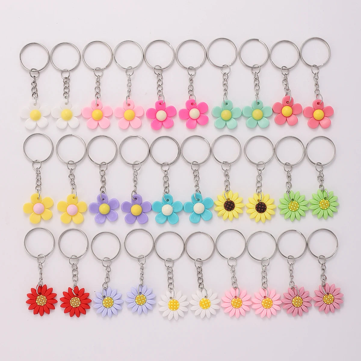 Hemasa 30pcs Flower Charm Keychain PVC Soft Sun Flower Pendant Key Ring Ornaments Wallet Bag Backpack Charm Birthday Party Gift