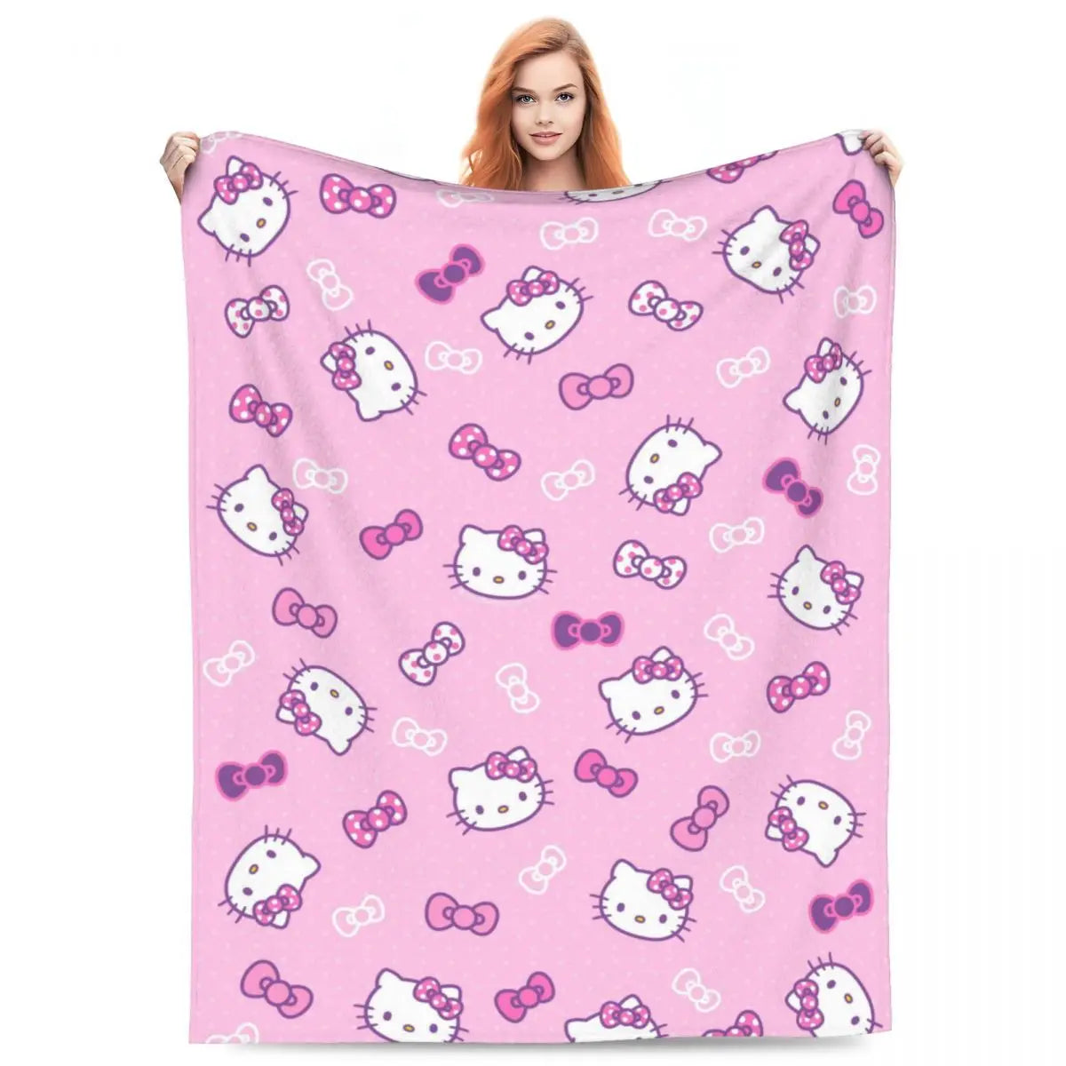 Hemasa  Pink Colour Hello Kitty   Flannel  Blanket Bedspread Sofa Bed Cover