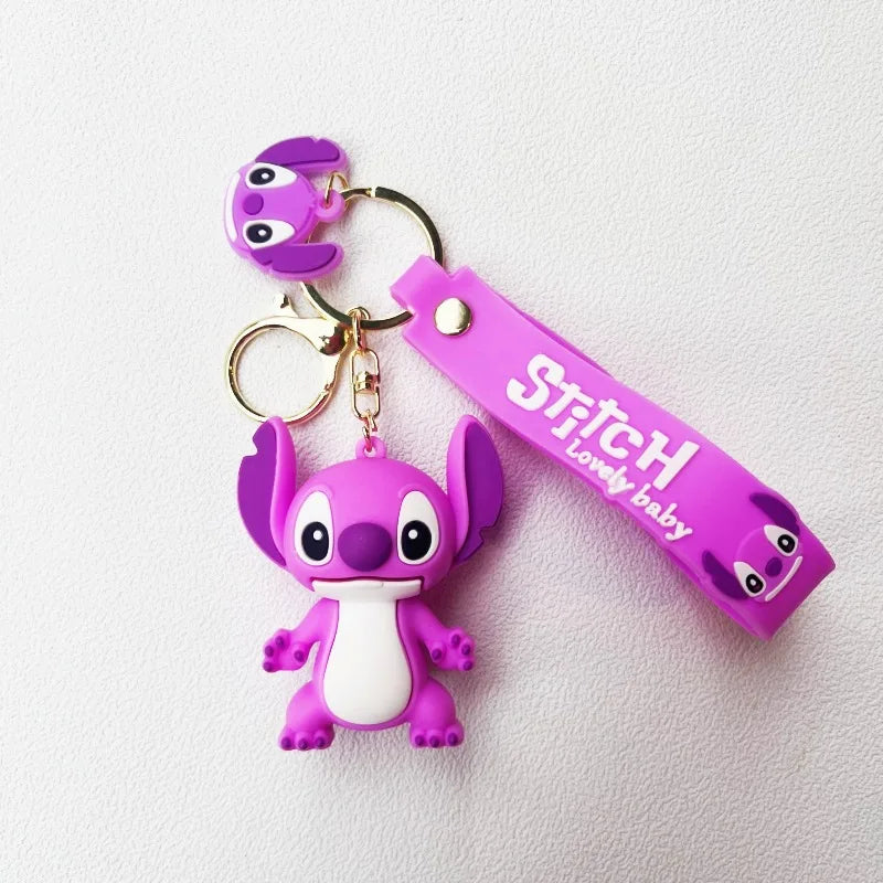 2024 New Purple Stitch Keychain Disney Stitch Figure Doll Keyring Bag Pendent Car Ornaments Key Accessories Kids Toy Xmas Gifts