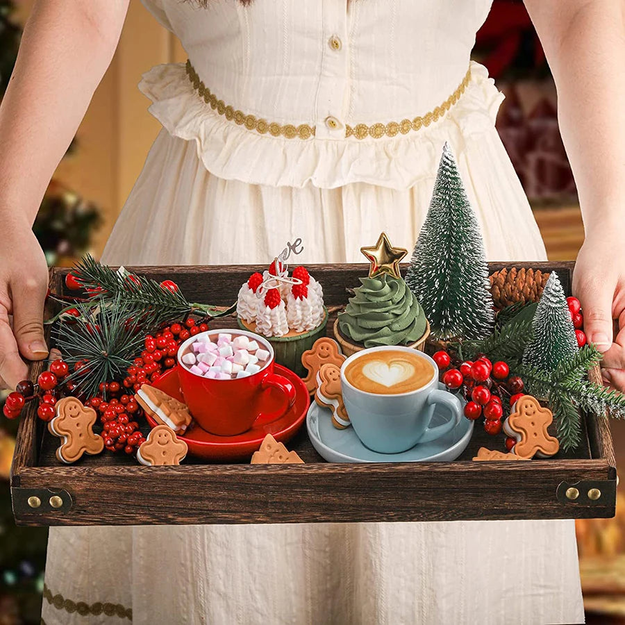 1PCS Wooden Tray Household Charcoal Tea Set Tray Oven Cooked Tea Fruit Bread Snacks Dried Fruit Tung Wood Storage Tray