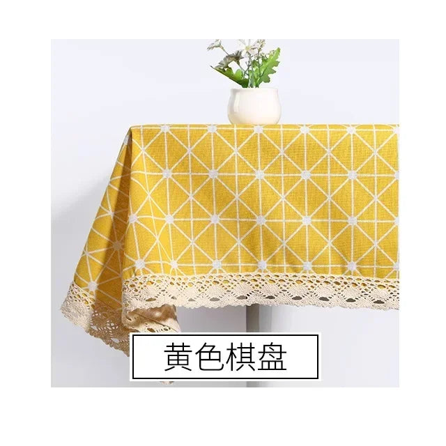 Tablecloth, Washable Cotton Linen Fabric Tassel Table Cloth Dust-Proof Embroidery Table Cover for Kitchen Dinning Farmhouse