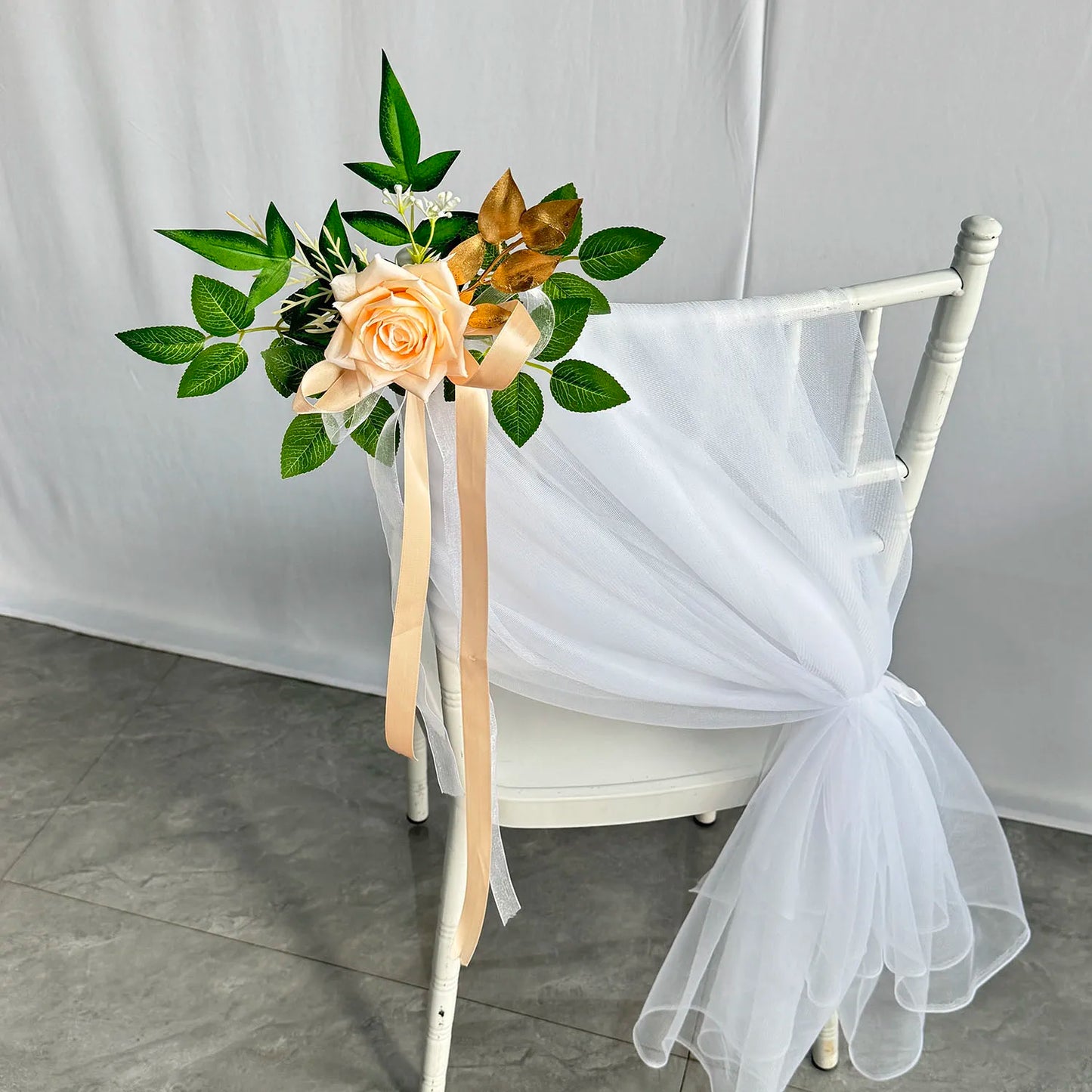 YeeNanee 8pcs Wedding Chair Decoration Flowers Artificial Rose Eucalyptus Pew Flowers for Wedding Ceremony Aisle Church Decor