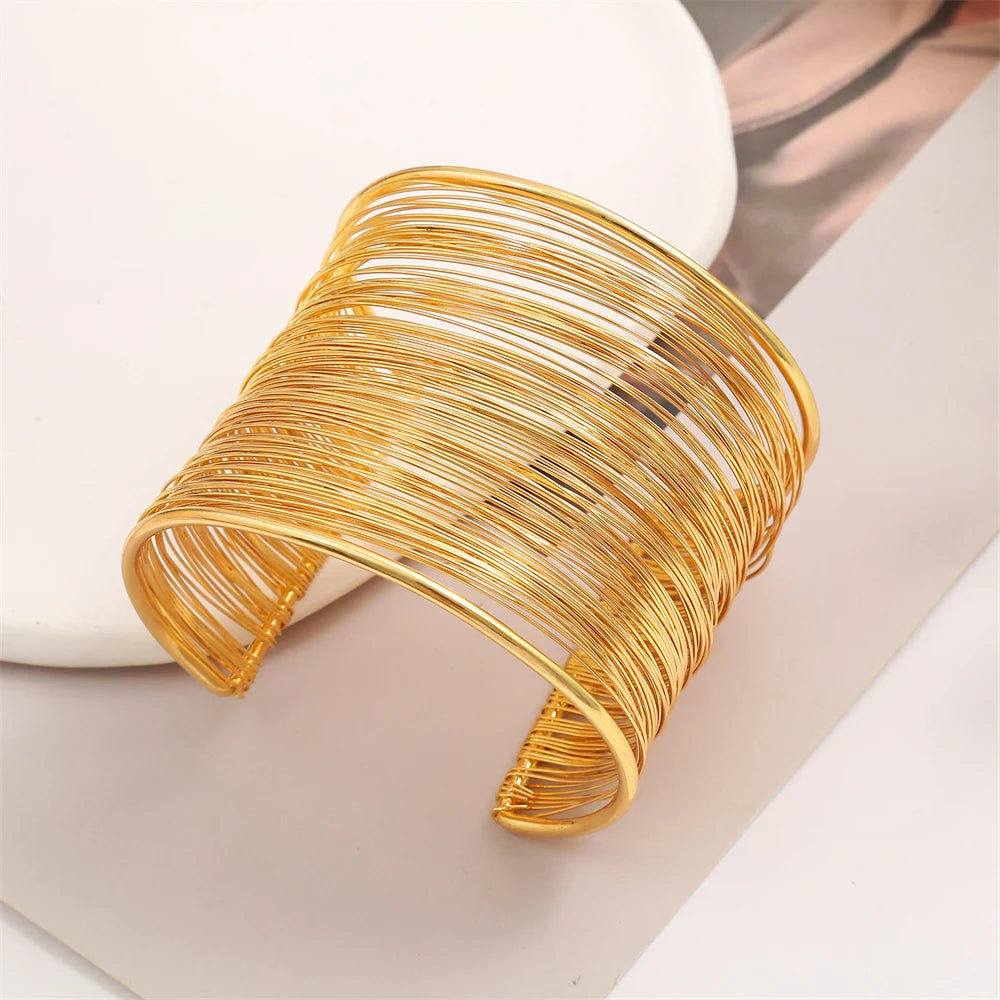 Hemasa  Hyperbolic Layered Gold Plated Wide Wire Bracelet Cuff Bangle for Women