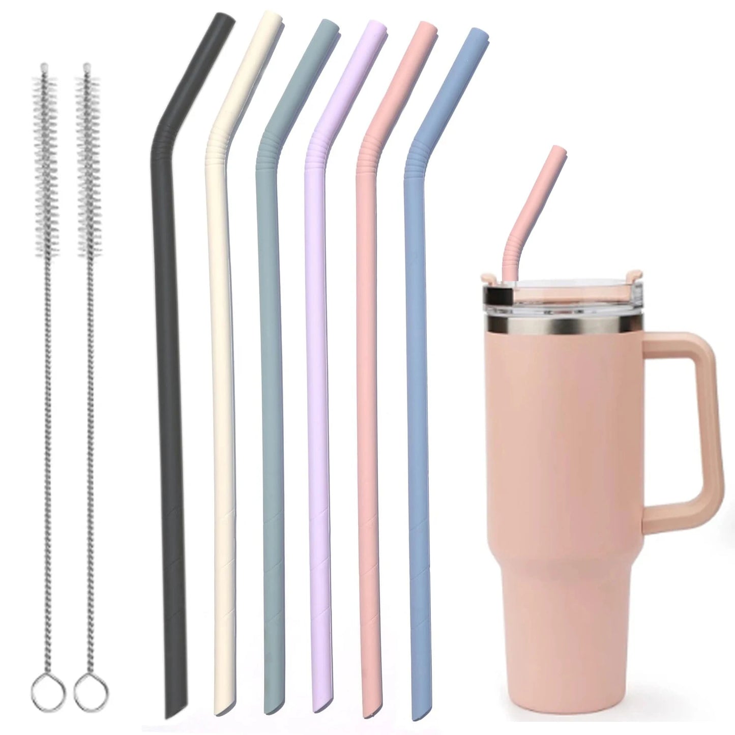 Hemasa Pastel Color 14” Extra Long Silicone  Straw for  40 oz Cup, Reusable Flexible Tall Giant Big Drinking Straw -6 pack