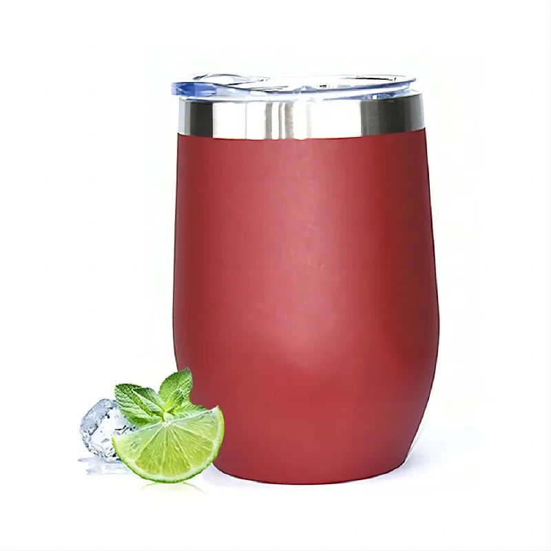 KUUJOJO 12 oz Wine Glass with Lid Stemless Wine Glass Double Walled Vacuum Travel Mug Stainless Steel Coffee Mug