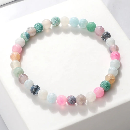 Charm 6mm Round Chakra Beads Natural Crack Bracelets for Women Men Weathered Stone Colorful Stretch Strand Bracelet Lover Gifts