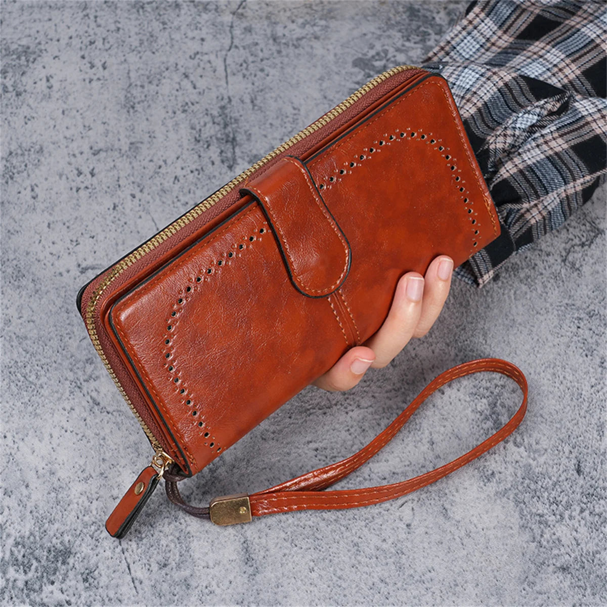 Hemasa Women's oil wax leather wallet / coin wallet Multi-function mobile phone bag multi-card bag