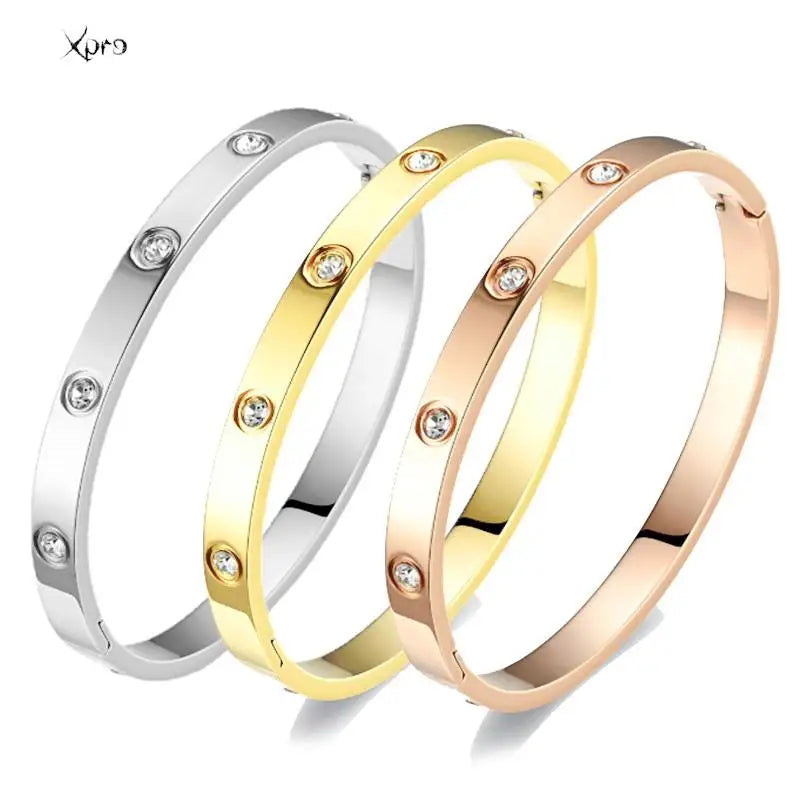 Xpro Stainless Steel Cuff Bracelets Bangles For Women Fashion Jewelry Charm Jewelry Accessories Crystal Bracelet loves